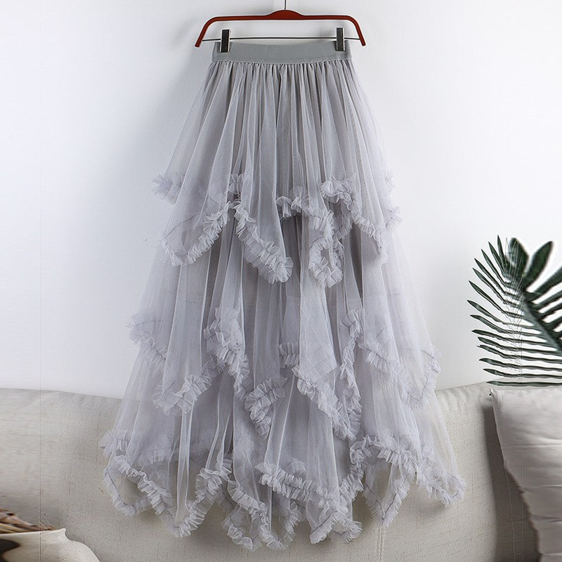 TIGENA Tutu Tulle Long Skirt for Women 2023 New Summer Korean Aesthetic Cute Irregular Mesh High Waist Maxi Skirt Female Purple