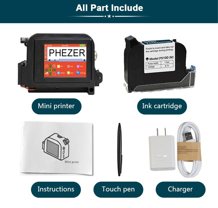 Phezer 30 Languages 12.7/25.4mm PC11Plus Mini Printer Portable Printer QR Bar Code Date Logo Expiry Date Handheld Inkjet Printer