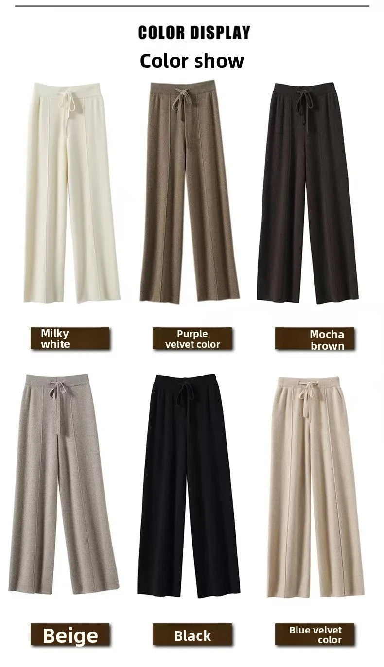 High Waist Knitted Woolen Wide Leg Pants Autumn Winter New Style Drapey Floor-Length Casual Trousers Skin-friendly Warm