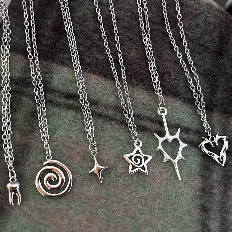 Y2K Flail Fire Heart Teeth Pendant Necklace for Women Men Charm Necklace Grunge Punk Fashion Jewelry ?