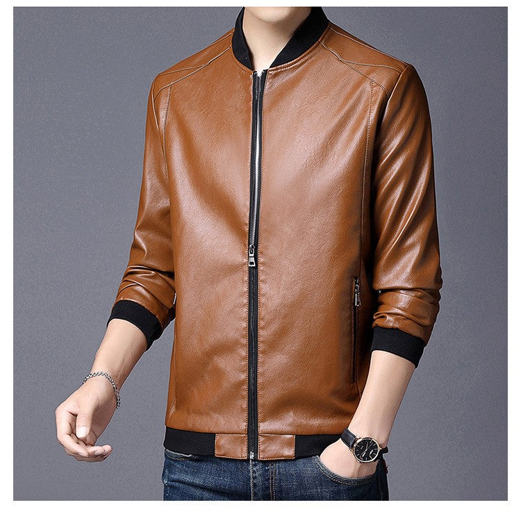 Big size leather jacket men's autumn stand collar men's leather jacket fat guy leather jacket youth motorcycle leather jacket