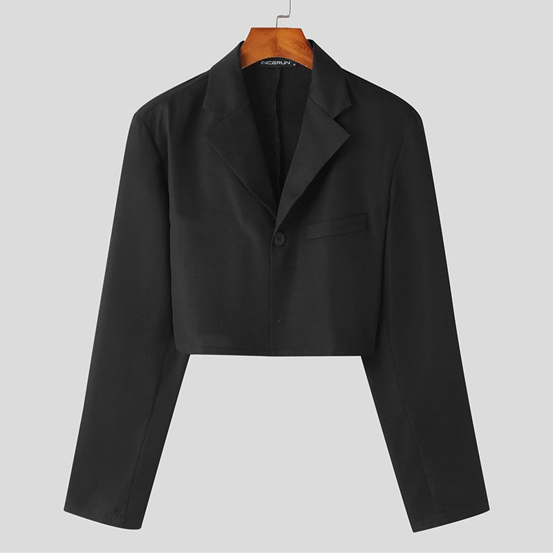 Men Blazer Solid Color Lapel Long Sleeve One Button Autumn Casual Suits Streetwear 2023 Fashion Male Crop Coats S-5XL INCERUN