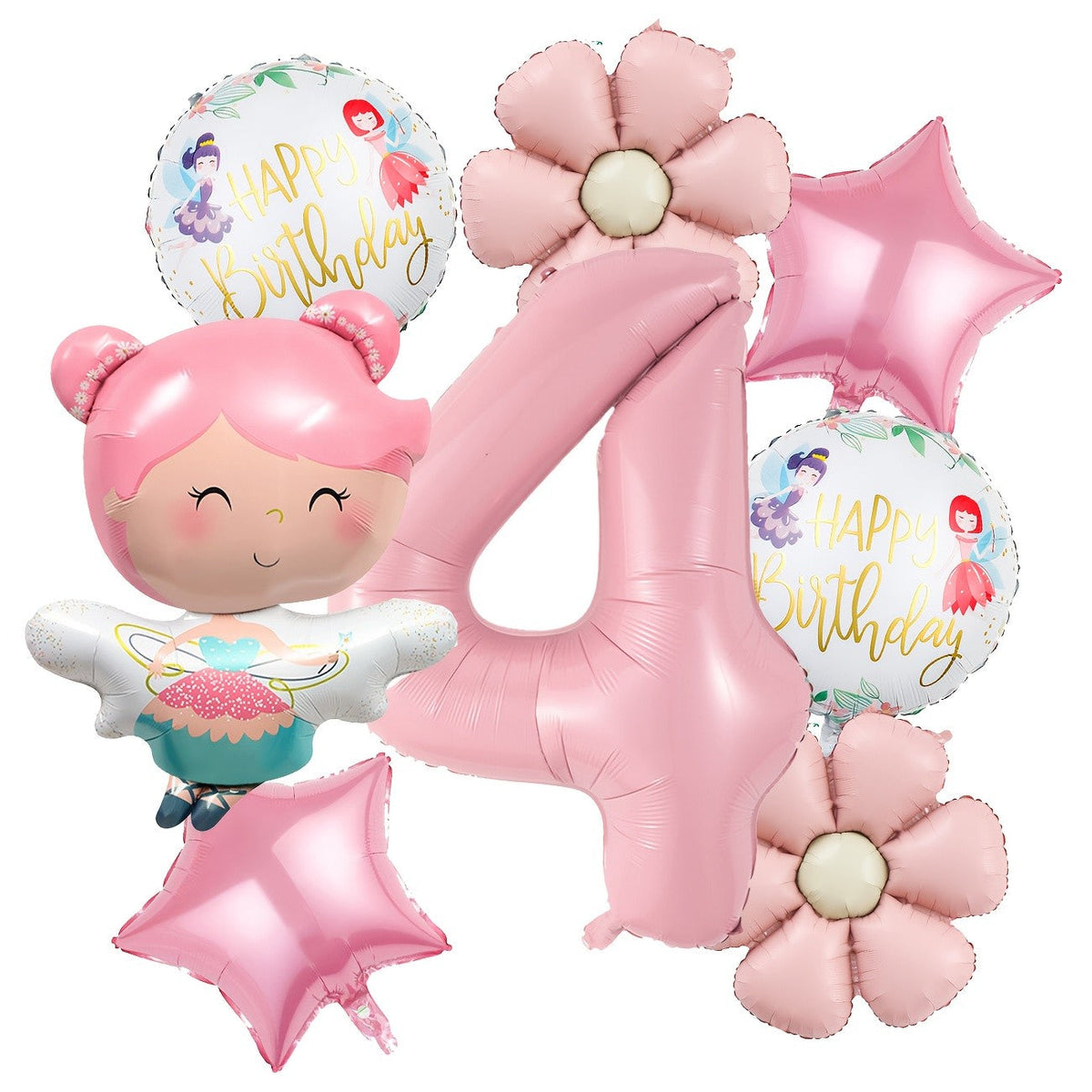 Cute Butterfly Fairy Theme Princess Birthday Foil Balloons Pink Wing Fairy Rainbow Balloons 4th Birthday Party Decorats
