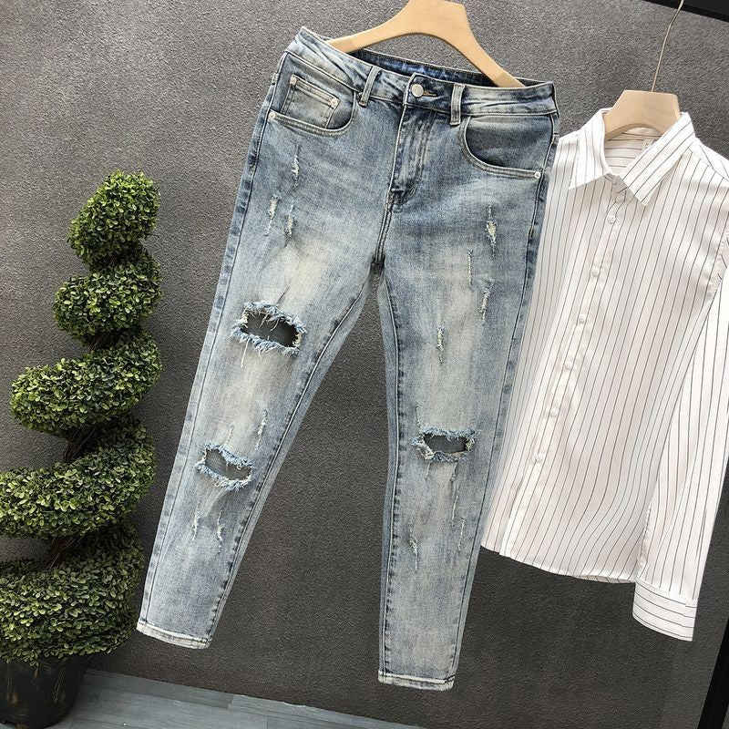 Summer Men's Jeans Trousers Tapered Harajuku Korean Fashion 2025 Autumn Classic Clothes Y2k 2000s Light Blue Male Cowboy Pants