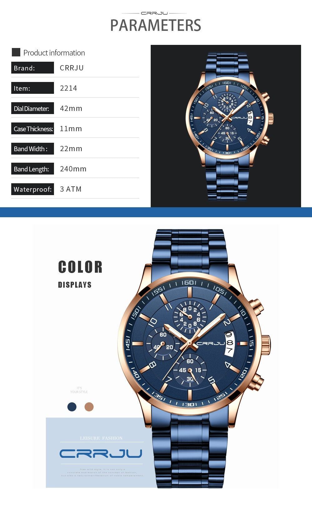 CRRJU Men Quartz Wristwatches Luxury Brand Sporty Chronograph Watches with 316 Stainless Steel Luminous Hands Male Clock Red