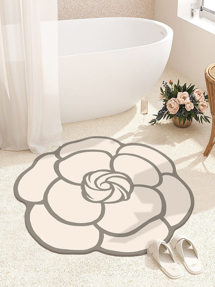 Round Camellia Crystal Velvet Floor Mat Living Room Bathroom Door Absorbent Quick-Drying Floor Rugs Household Non-slip Carpet