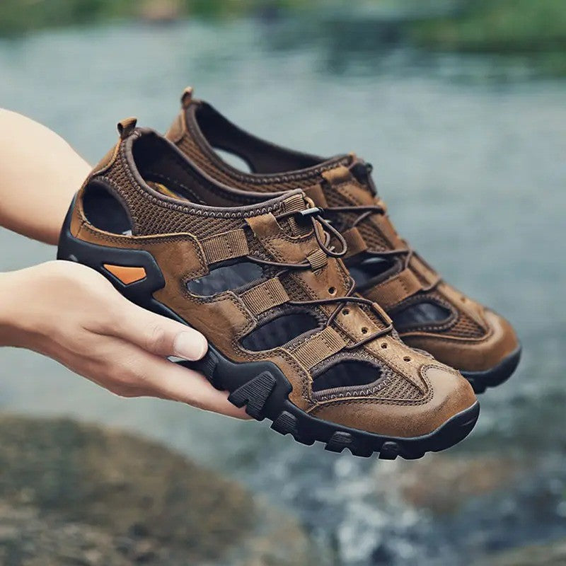 New Summer Mens Sandals Genuine Leather Antiskid Breathable Outdoor Sandalias Trekking Casual Beach Shoe Male Loafers Big Size