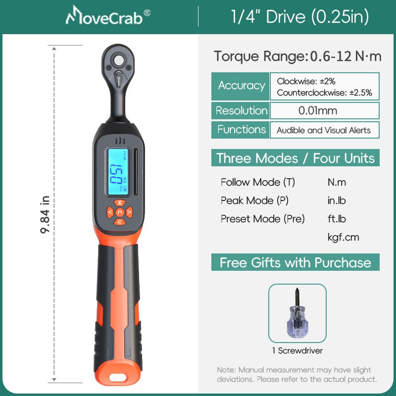 MOVECRAB Digital Torque Wrench 1.5-340N.m with Preset Values 2% Accuracy Buzzer and LED Flash Notification