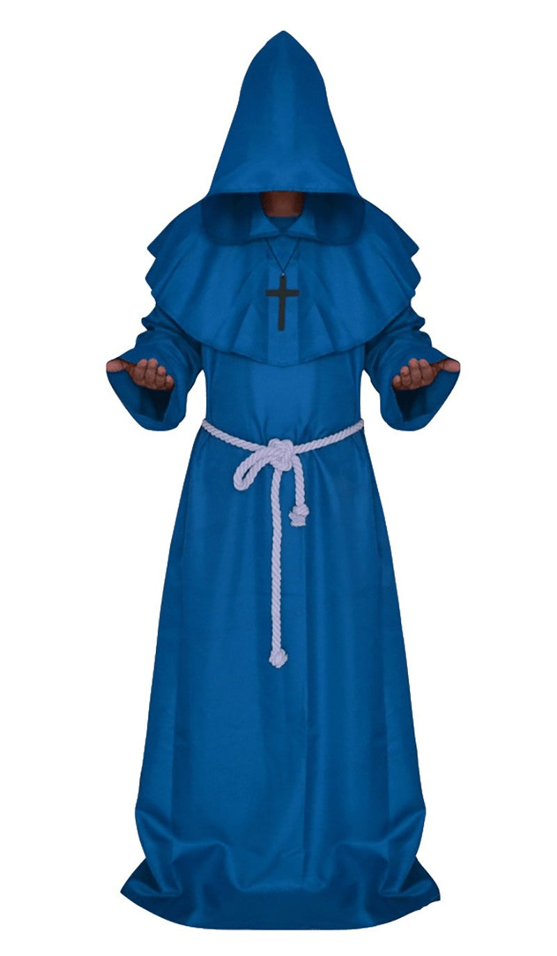Halloween Wizard Cosplay Medieval Monk Hooded Robe Costume Mask Hat For Men Steampunk Priest Horror Masquerade Unisex Cloak Cape