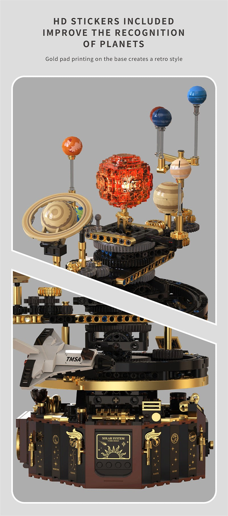 Electric solar system Model building blocks Space Exploration Learning equipment Assembling toy rotatable gift for child student