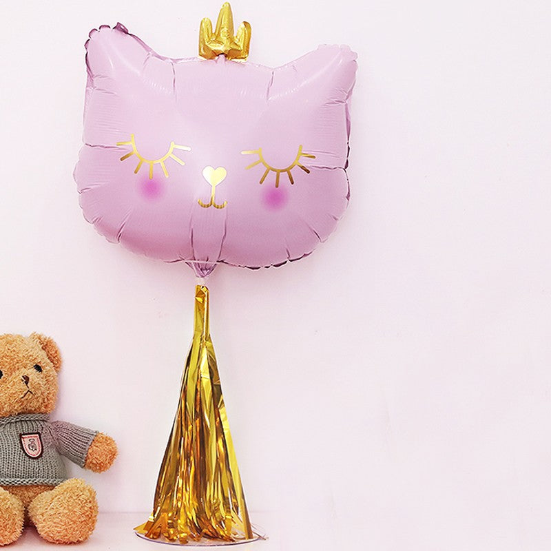 Cartoon cat aluminum foil balloon, cute crown cat pet animal themed party decoration