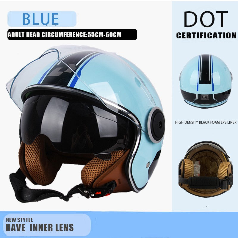 DOT certification Protective helmet Dual Lens Vintage Helmets Four Seasons Racing Half Helmet
