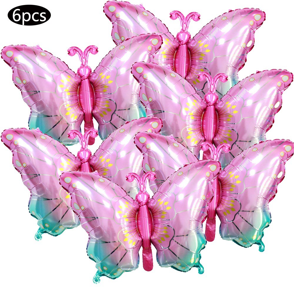6pcs Colorful Butterfly Foil Balloons Butterfly Themed Balloons Girls Birthday Party Wedding Baby Shower Decoration Gifts