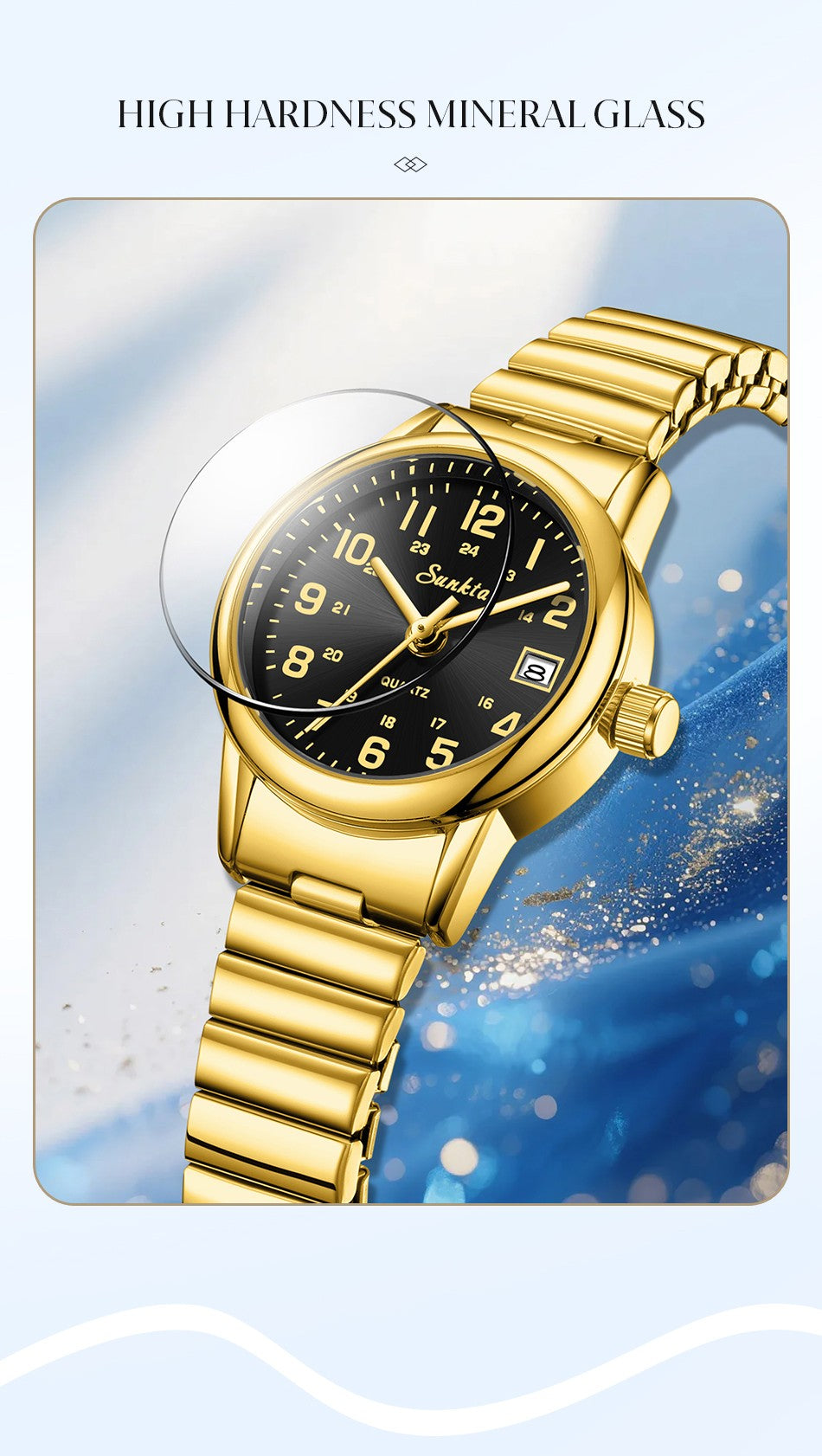 SUNKTA elegant Women's Watch 12/24 waterproof calendar women's quartz wrist watch fashion ladies vintage watches reloj de mujer