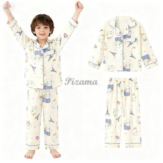 2pcs Stitch Print Kids Pajama Set for Boys and Girls Long Sleeve Top & Pants Set Stitch Lilo Comfy Set Button Down Loungewear