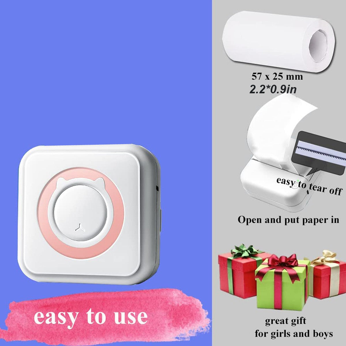 Portable Mini printer,thermal pocket Label printer, for Android or IOS APP, inkless sticker printer, suitable for home, office
