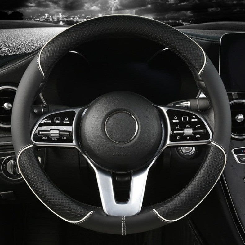 All Seasons Leather Diamond Steering Wheel Cover Universal Fit for 14 .5-15 Inch Durable Leather Cover Anti-Slip Veins Design