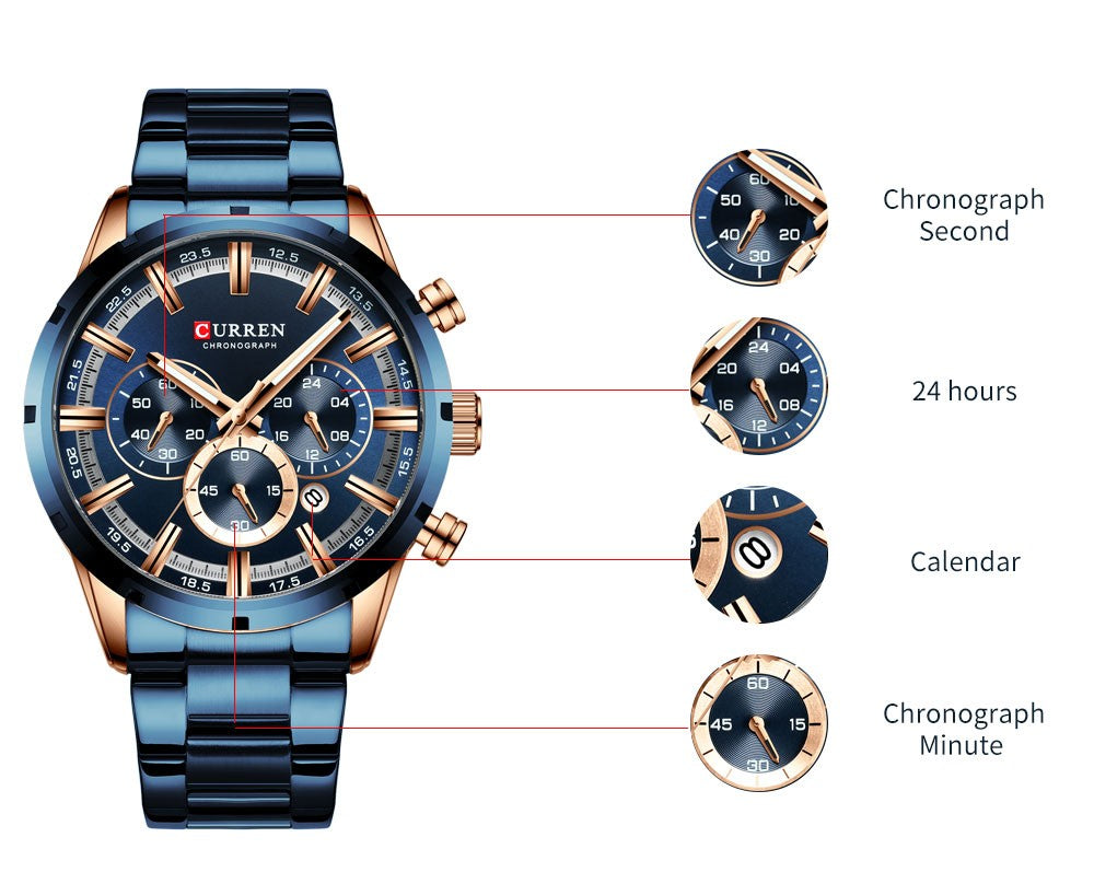 CURREN Men Watch Top Brand Luxury Sports Quartz Mens Watches Full Steel Waterproof Chronograph Wristwatch Men Relogio Masculino