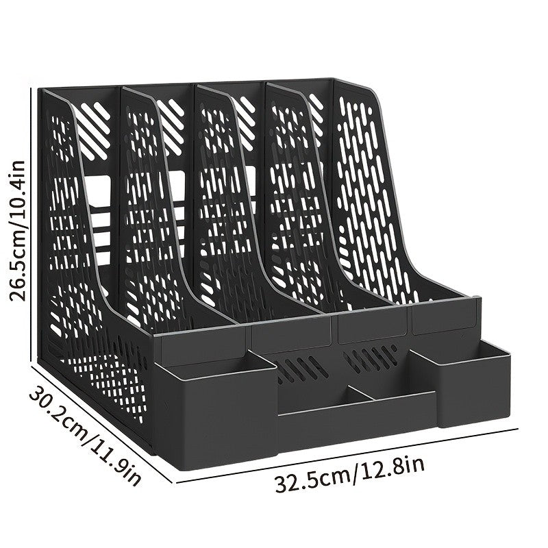 1pc Desktop File Organizer with 4 Compartments PP Material Detachable Space-Saving Office Supplies Document Sorting Storage Box