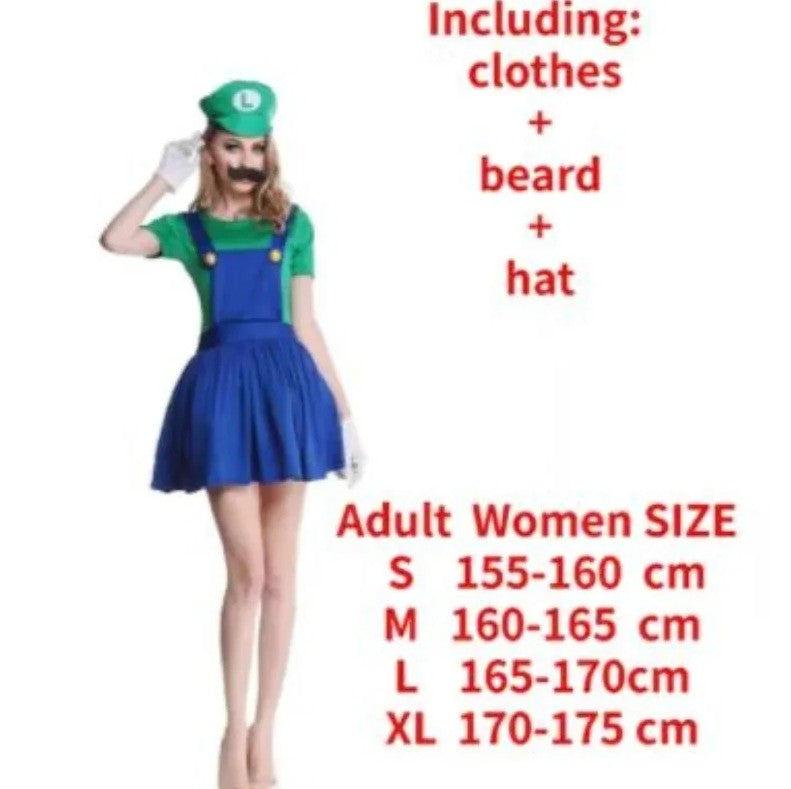 Anime Odyssey Super Luigi Brothers Cosplay Costume Adult Children's Jumpsuit Beard Hat Set Halloween Costume