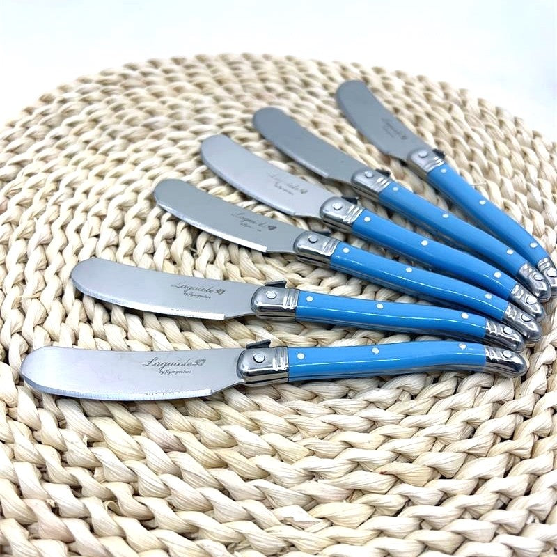 Laguiole Blue Plastic Handle Sandwich Cheese Cake Stainless Steel Butter Knife Cheese Jam Spreader Spatula Slicer Cutlery Yellow