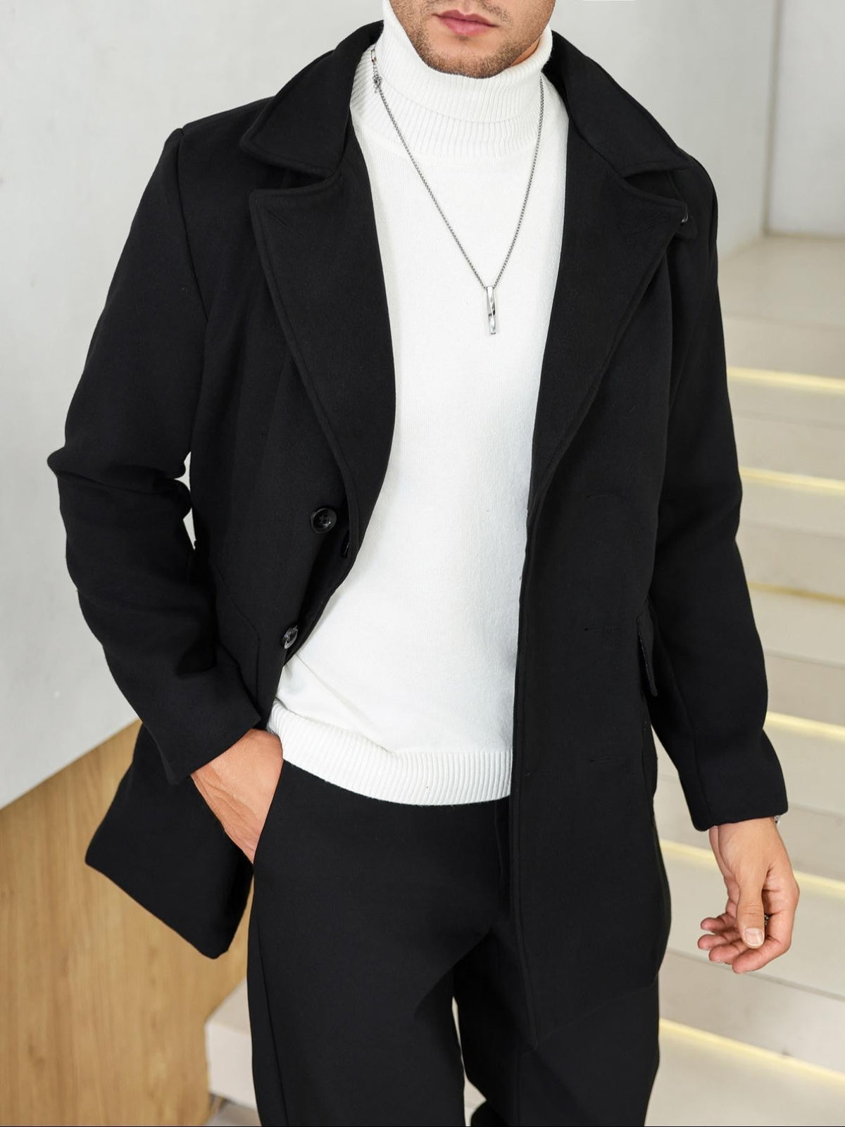 Men's Woolen Overcoat, Casual Fashion Long Sleeve Jacket with Pockets, Fall & Winter Outerwear for Daily Wear & Business