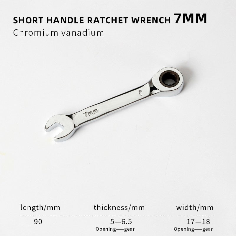 1PCS Stubby Ratchet Spanner - 6-19mm Range, 72 Tooth Short Handle Ratchet Socket Wrenches for Auto Repair and Nut Repair