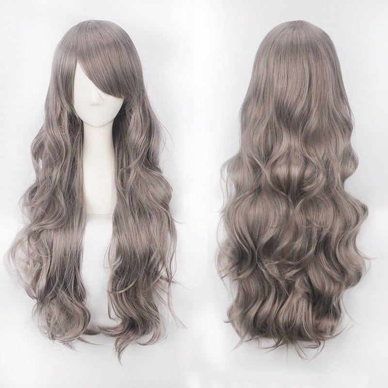 European and American style cos color anime wig, with foreign trade buckle net, universal, 80CM long, curly Synthetic fiber wig