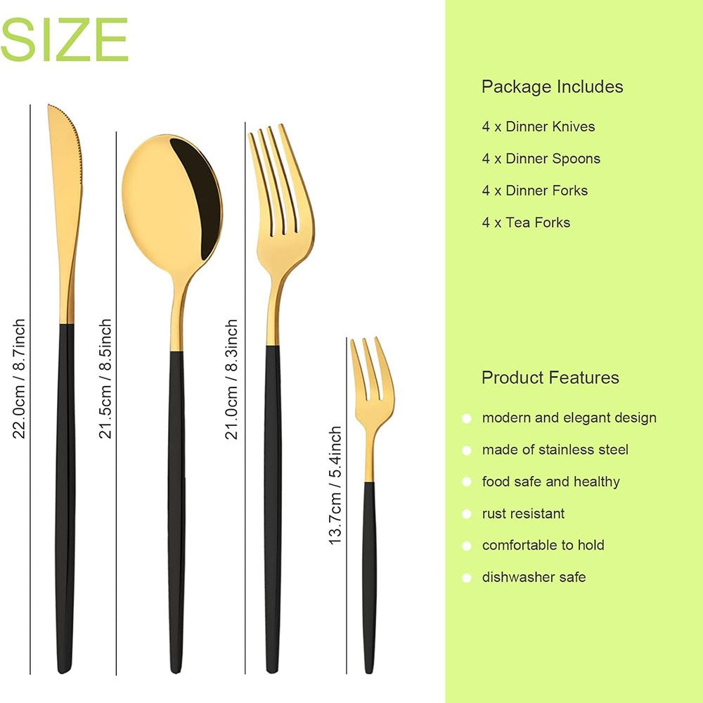 16Pcs Rainbow Dinnerware Stainless Steel Cutlery Set Knife Cake Fork Spoon Dinner Flatware Set Kitchen Silverware Tableware