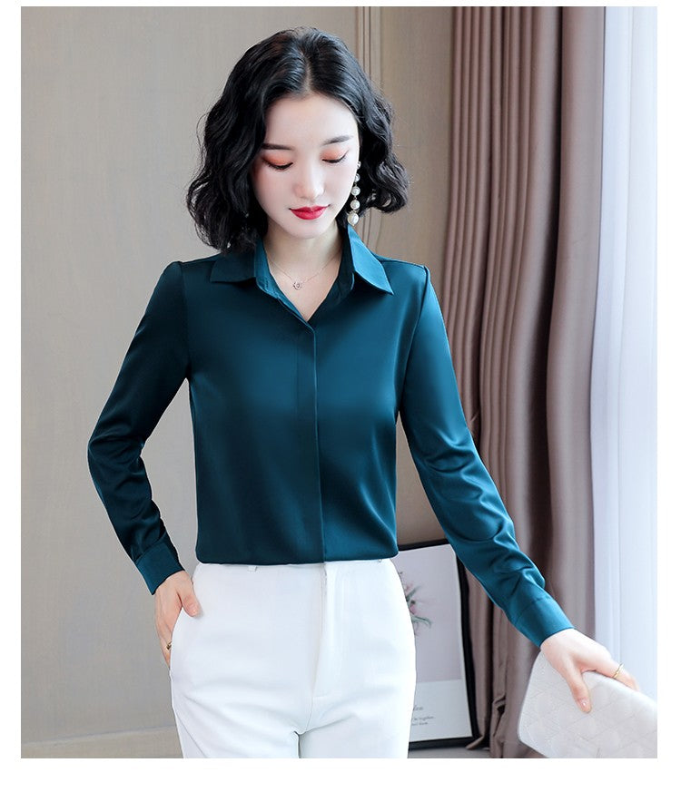Women Silk Office Shirt 2025 Fashion Long Sleeve Casual Female Tops Elegant Ladies Vintage White Satin Blouses Shirts Oversized
