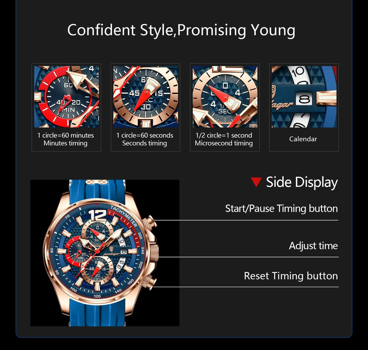 POEDAGAR Luxury Military Men Watch Calendar Chronograph Waterproof Luminous Man Wristwatch Fashion Silicone Quartz Men's Watches