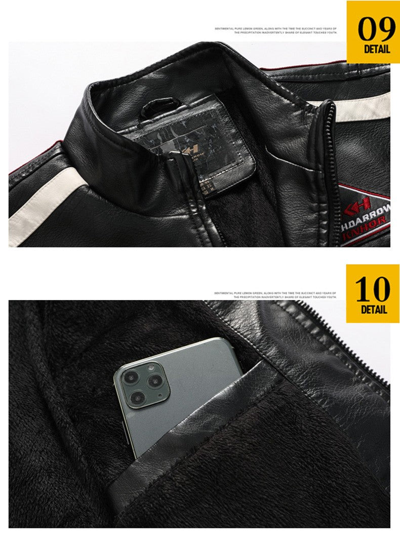 New Motorcycle Jacket For Men In Autumn/Winter 2020 Fashion Casual Leather Embroidered Flight Jacket In Winter Velvet Pu Jacke