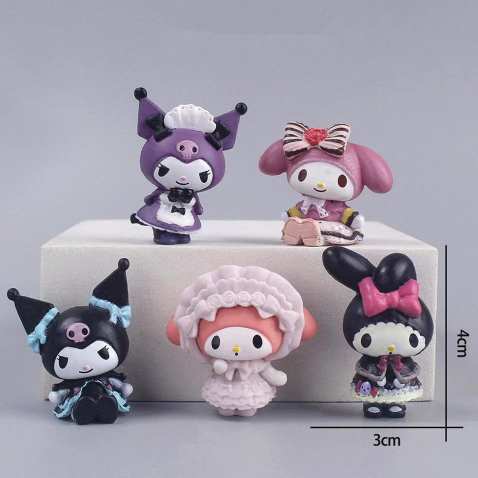 5Pcs-Set Sanrio Cinnamoroll Anime Figure Pochacco Kuromi Pom Pom Purin Hello Kitty Action Figure Toys Model Doll My Melody Gifts
