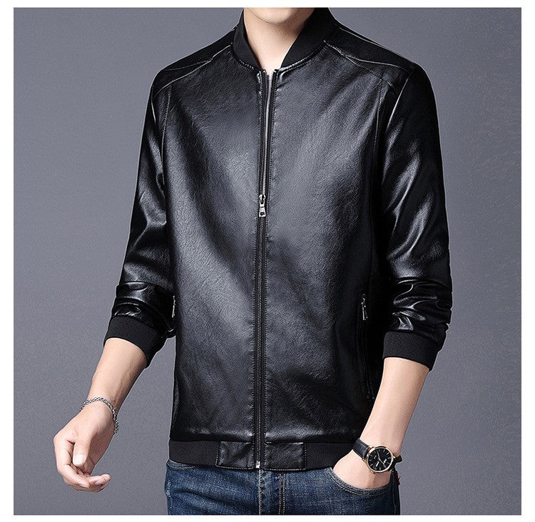 Big size leather jacket men's autumn stand collar men's leather jacket fat guy leather jacket youth motorcycle leather jacket