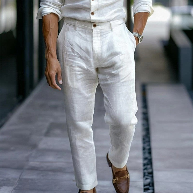 2025 Male Men's Casual Dress Linen Pants Solid White Gray Trouser Plus Size 3xl Mens Elegant Fashion Sweatpants Men Streetwear