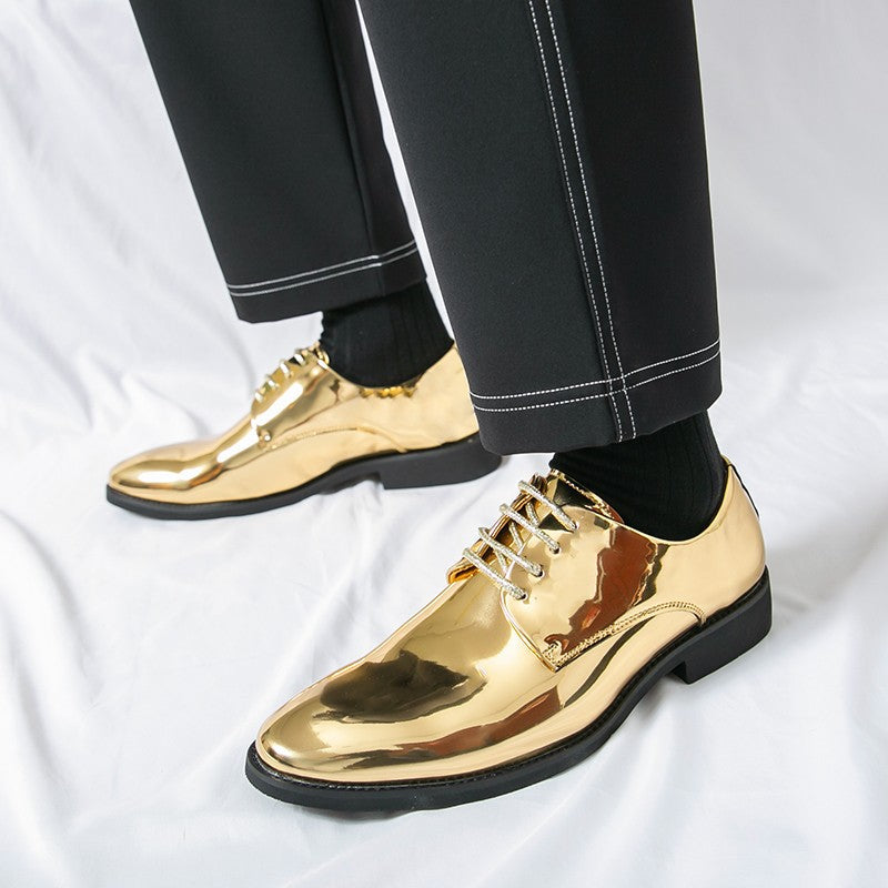 Large Size 38-50 Pointed Leather Shoes Man Business Performance Men's Dress Shoes Luxury Golden Bright Shoes Man Wedding Shoes