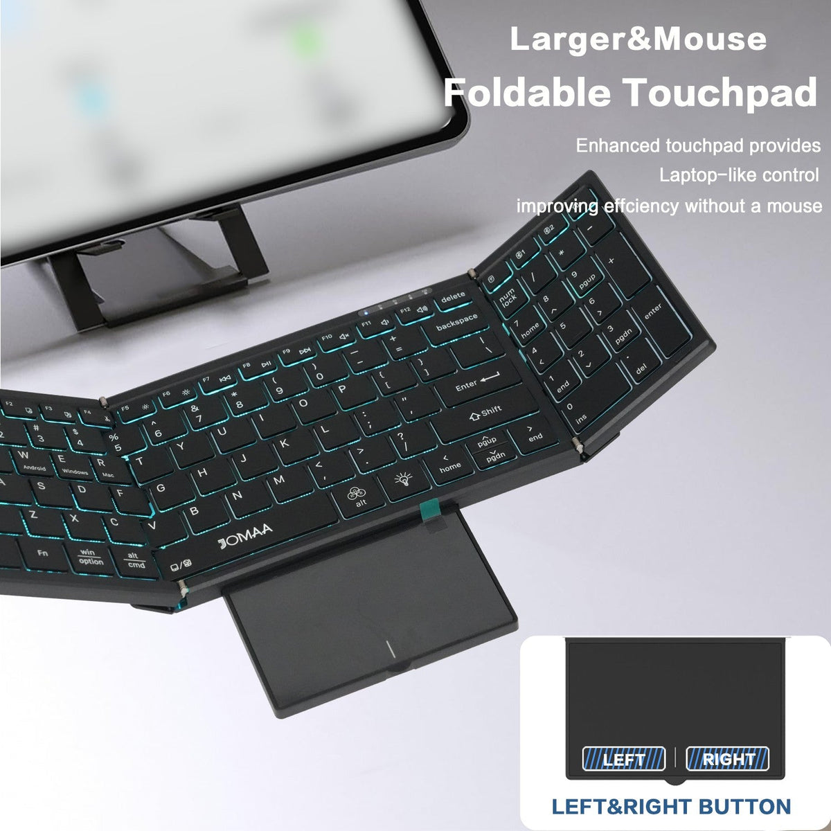 Portable Bluetooth Dual Mode Wireless Touchpad Keyboard with RGB Backlit,98Keys Foldable Office Keyboard for PC/Laptop/Mac-Black