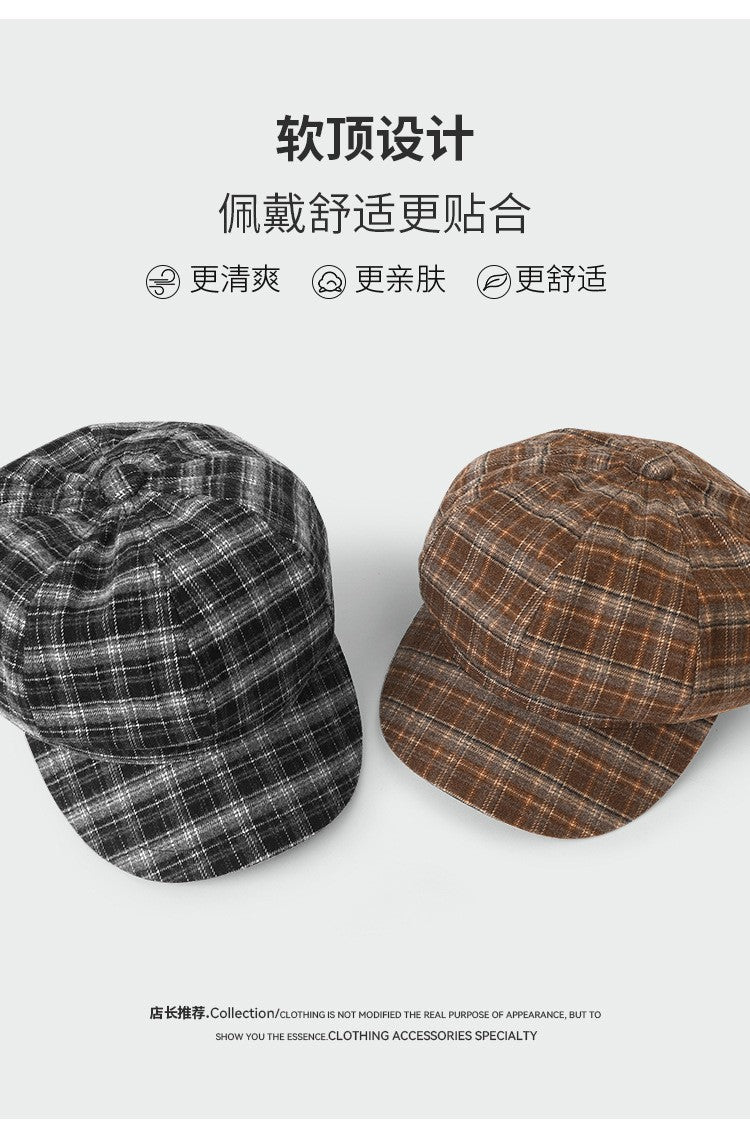 Vintage Plaid Newsboy Cap Women Men British Style Retro Artistic Octagonal Hat Female Male Casual Painter Cap Unisex Fall Winter
