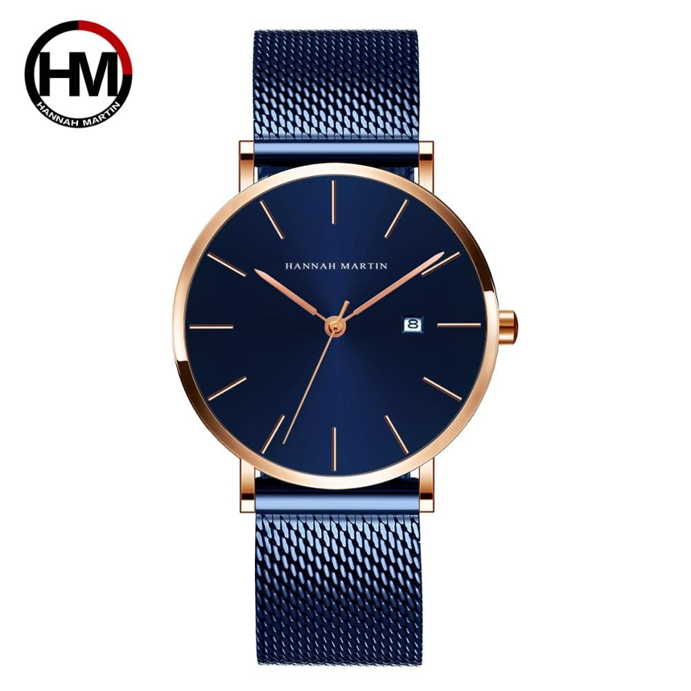 Classic Bauhaus Design Men Watch Dark Blue Japan Quartz Waterproof Stainless Steel Fashion Business Calendar Ultra Thin Watches