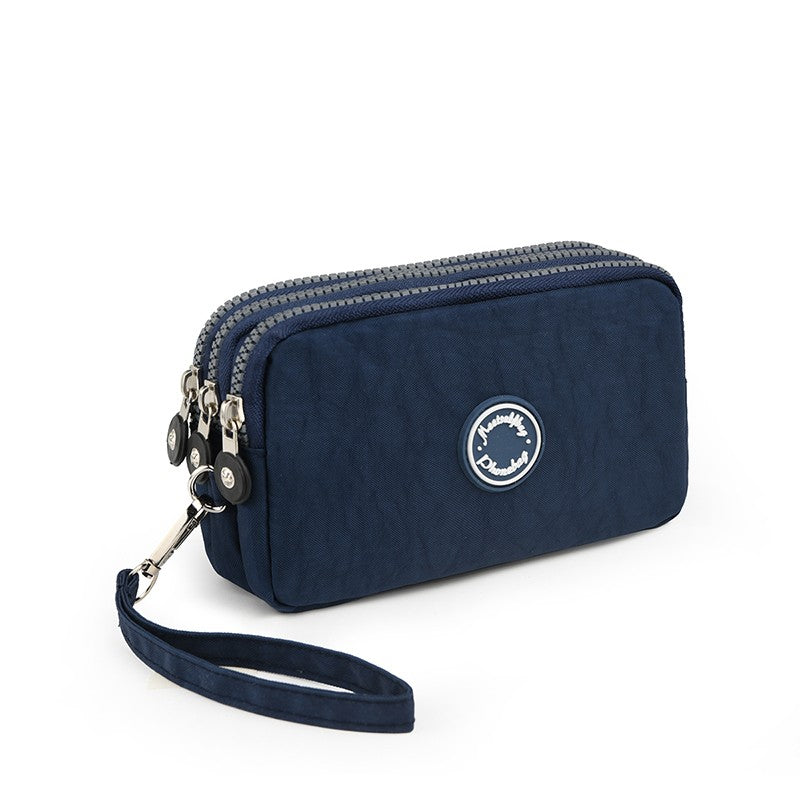 New long women's clutch, three-layer zipper, large-capacity coin purse