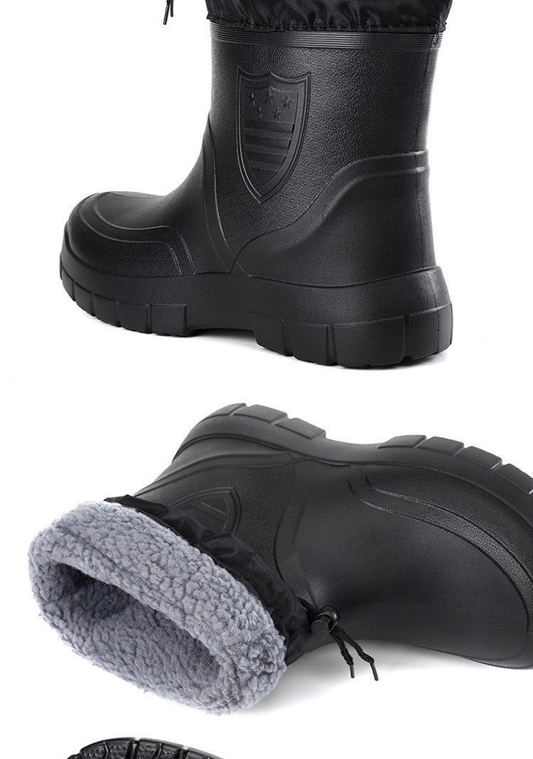 2024 Versatile Men's Rain Boots Waterproof outdoor lightweight shoe Velvet fashion short boot Casual comfort male water shoes