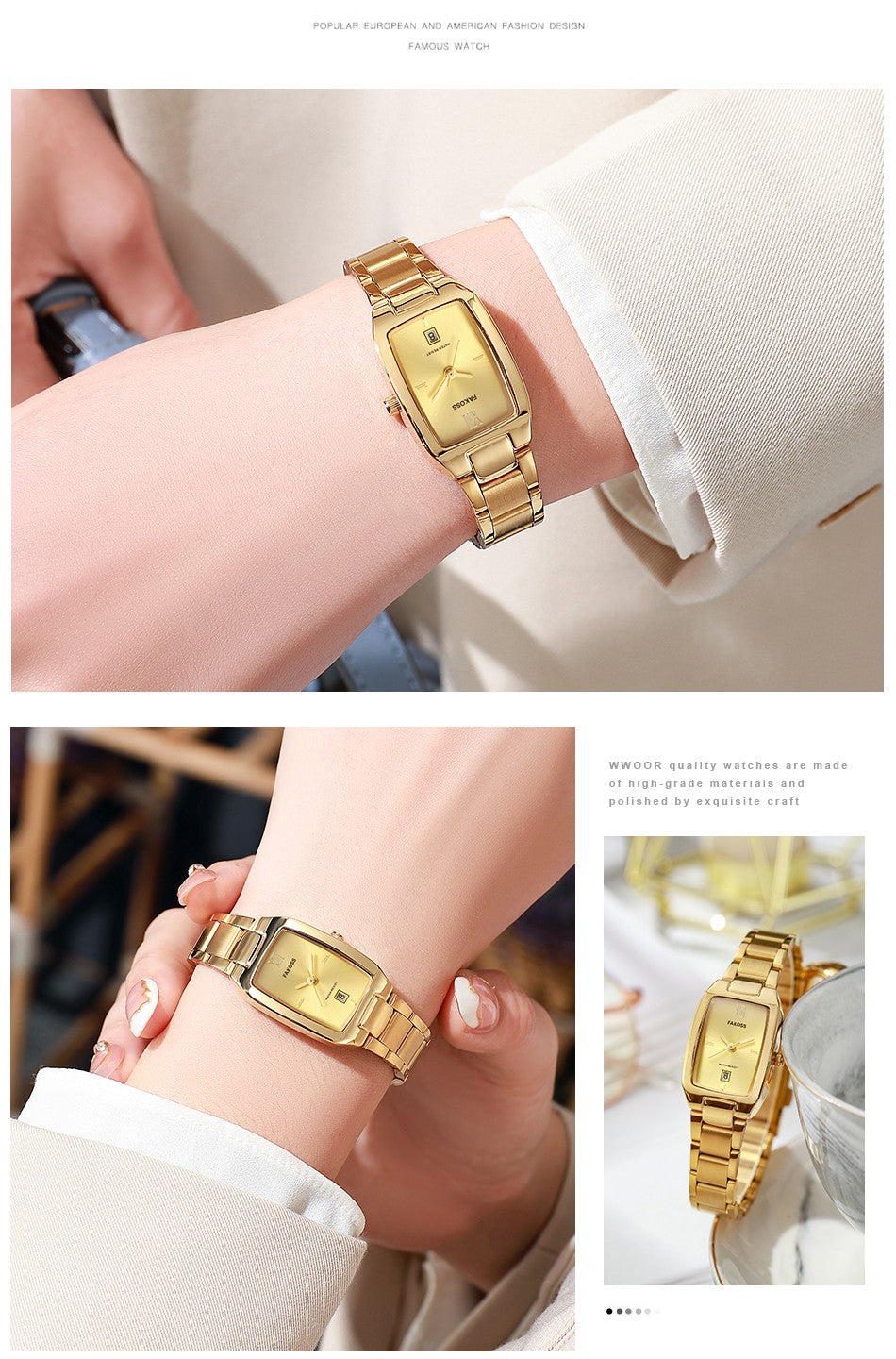 WWOOR Elegant Women's Watch Fashion Stainless Steel Waterproof Ladies Quartz Wristwatch Luxury Bracelet Watches Date Reloj mujer