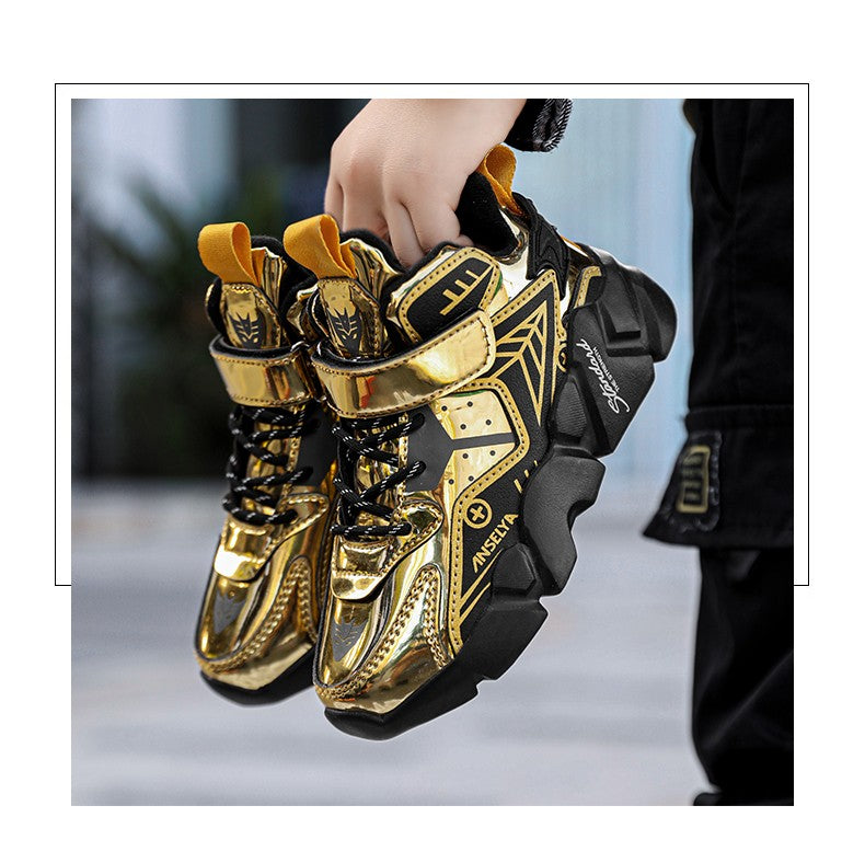 Winter Children's Fashion Sports Shoes Leather Boys' Running Sneakers Flat Casual Walking Shoes Warm Lightweight Outdoor Boots