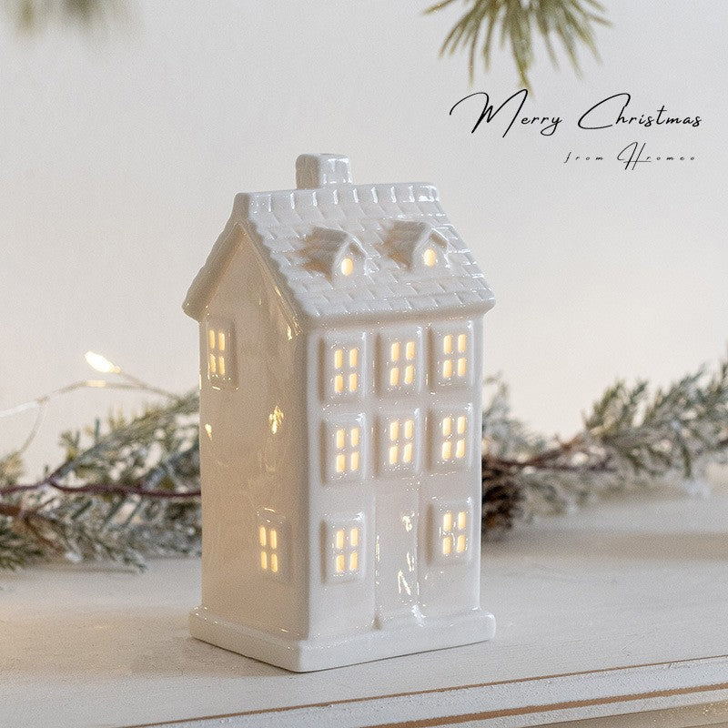 Glowing Ceramics Village House LED Light Up Porcelains Statue Figurine Festival Home Desktop Decors Christmas Ornament