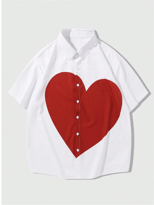 2024 Summer Shirt Men Hawaiian Men Short Sleeve Love Button Lapel Shirt Print Men Beach Travel Leisure Oversized XS-5XL
