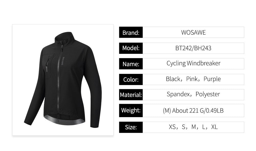 WOSAWE Women's Cycling Jacket Windbreaker Windproof Bike Vest Running Riding MTB Road Bike Tops