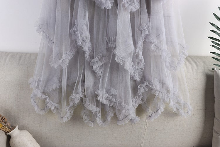 TIGENA Tutu Tulle Long Skirt for Women 2023 New Summer Korean Aesthetic Cute Irregular Mesh High Waist Maxi Skirt Female Purple