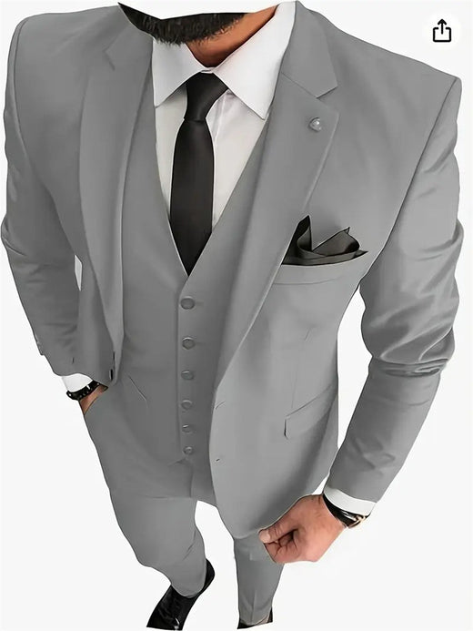 Men's Suits 3pcs Mens Business Suit Notch Lapel Blazer Formal Wedding Groom Pants Tux Vest Tuxedos (Blazer+vest+Pants)