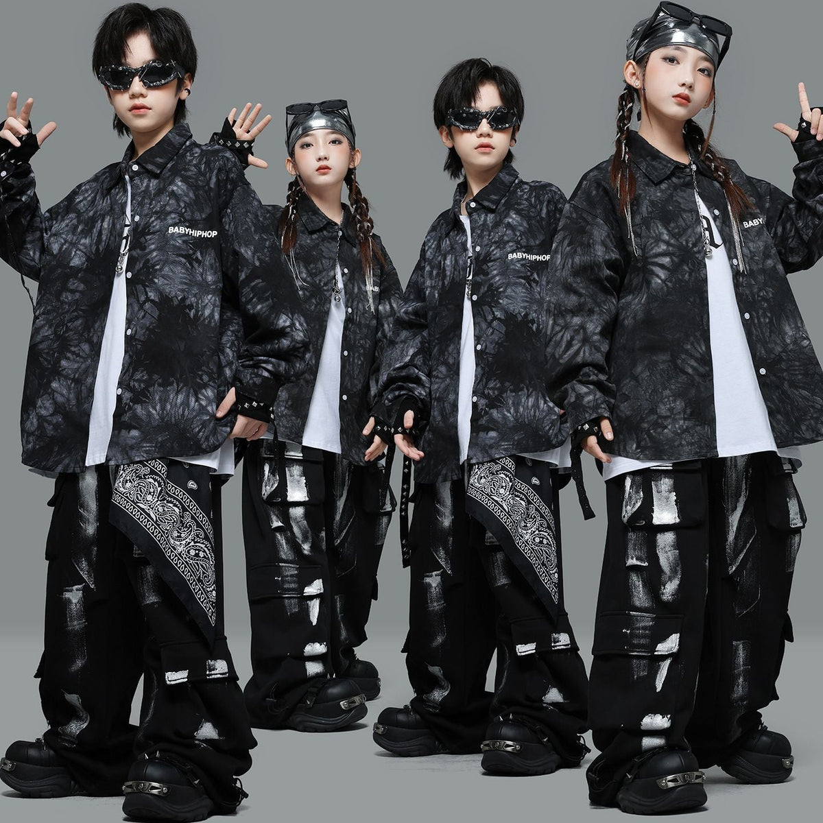 Kids Hip Hop Clothing Shiny Black Coat Top Black Street Jogger Pants for Girls Boys Jazz Dance Costume Clothes