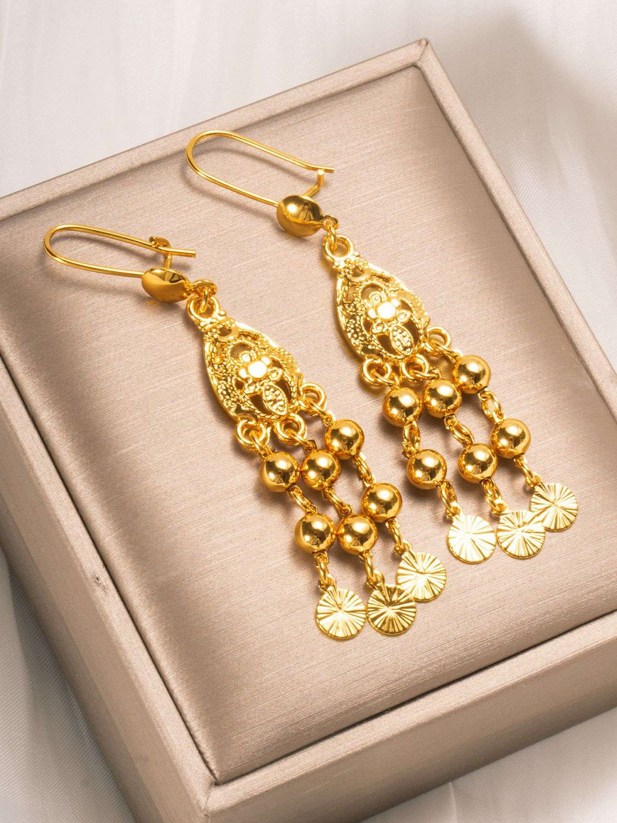 AU999 24K Gold Women's Ear Hanging Earrings - Elegant Dangle Jewelry